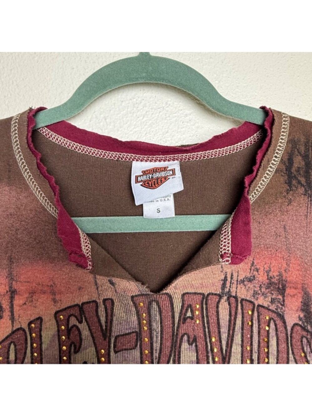 Vintage Harley-Davidson Brown Sleeveless Tank Top w/ Rhinestone Accents Sz S - Picture 2 of 7